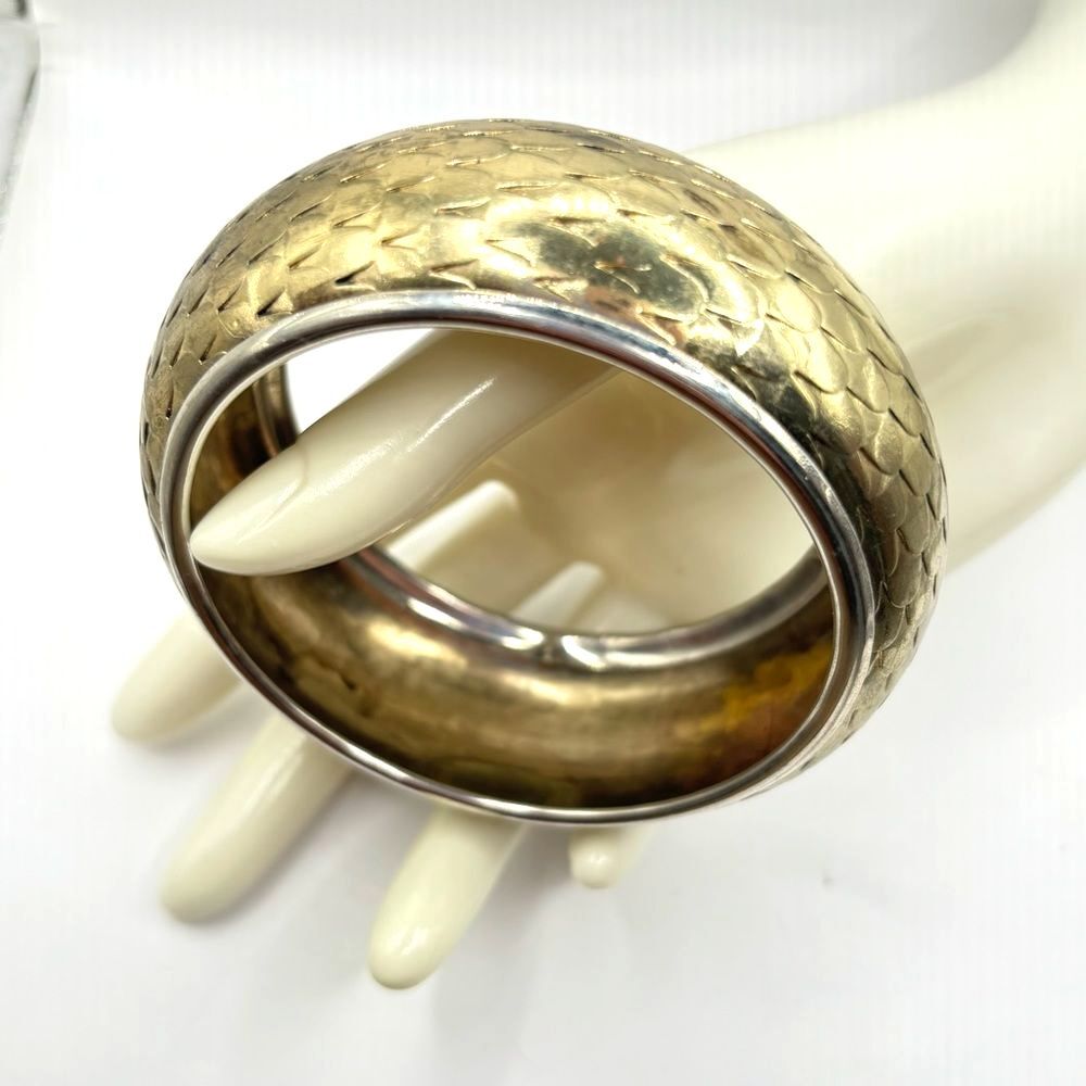Glamorotti Gold Scale Textured Chunky Bangle Bracelet